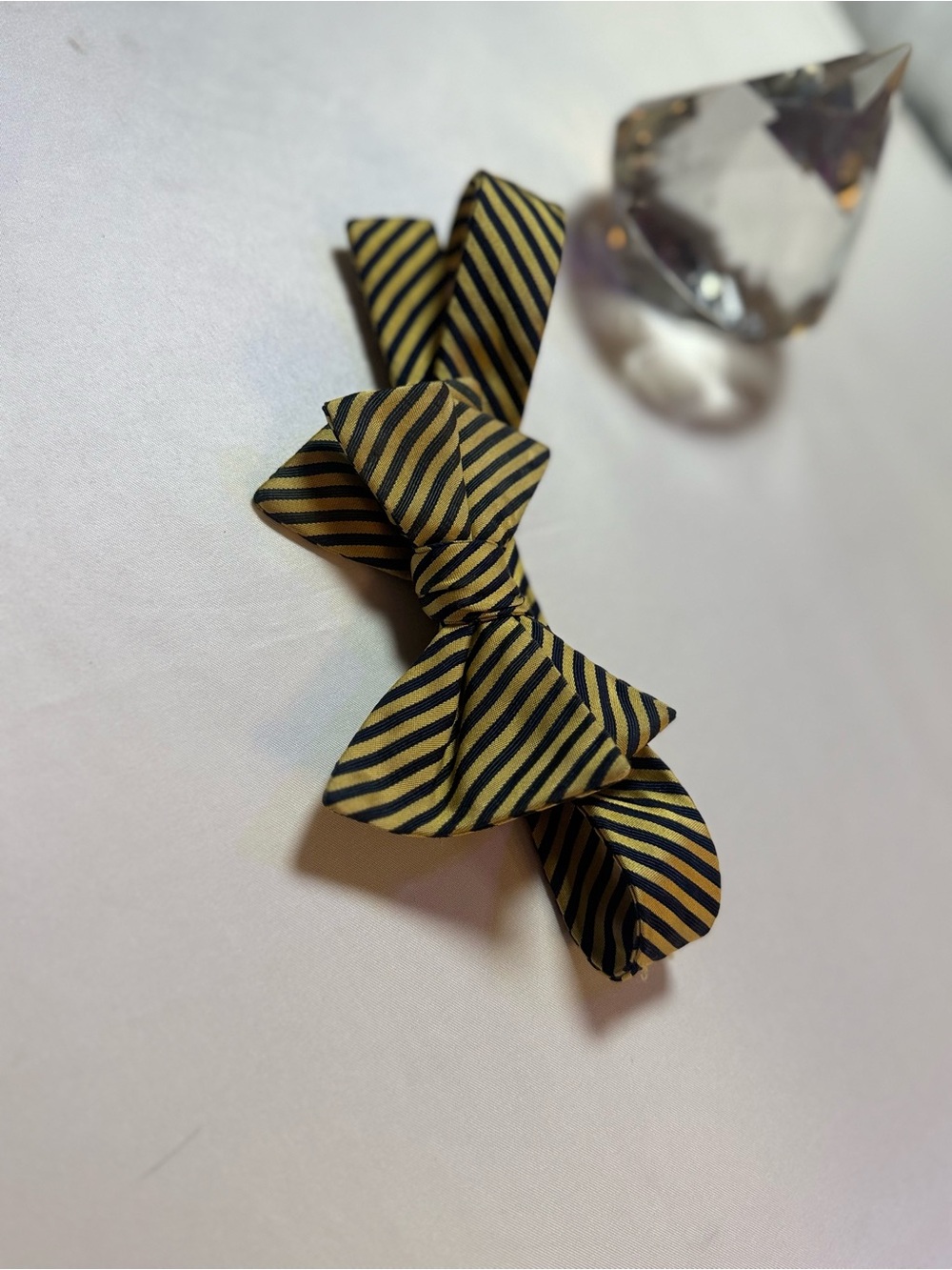 Vintage Silk Yellow and Black Striped Bow Tie